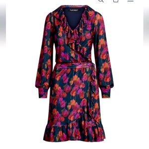 NWT Ralph Lauren Black Label Floral Ruffle-Trim Stretchy Dress